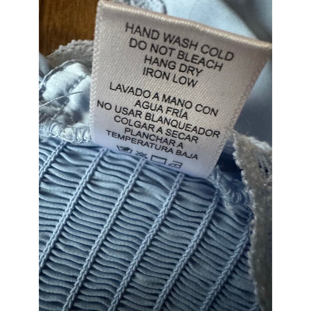 Blue Satin Lace Trim Handkerchief Hem Cami Y2K Smocked Back Small - Picture 6 of 10